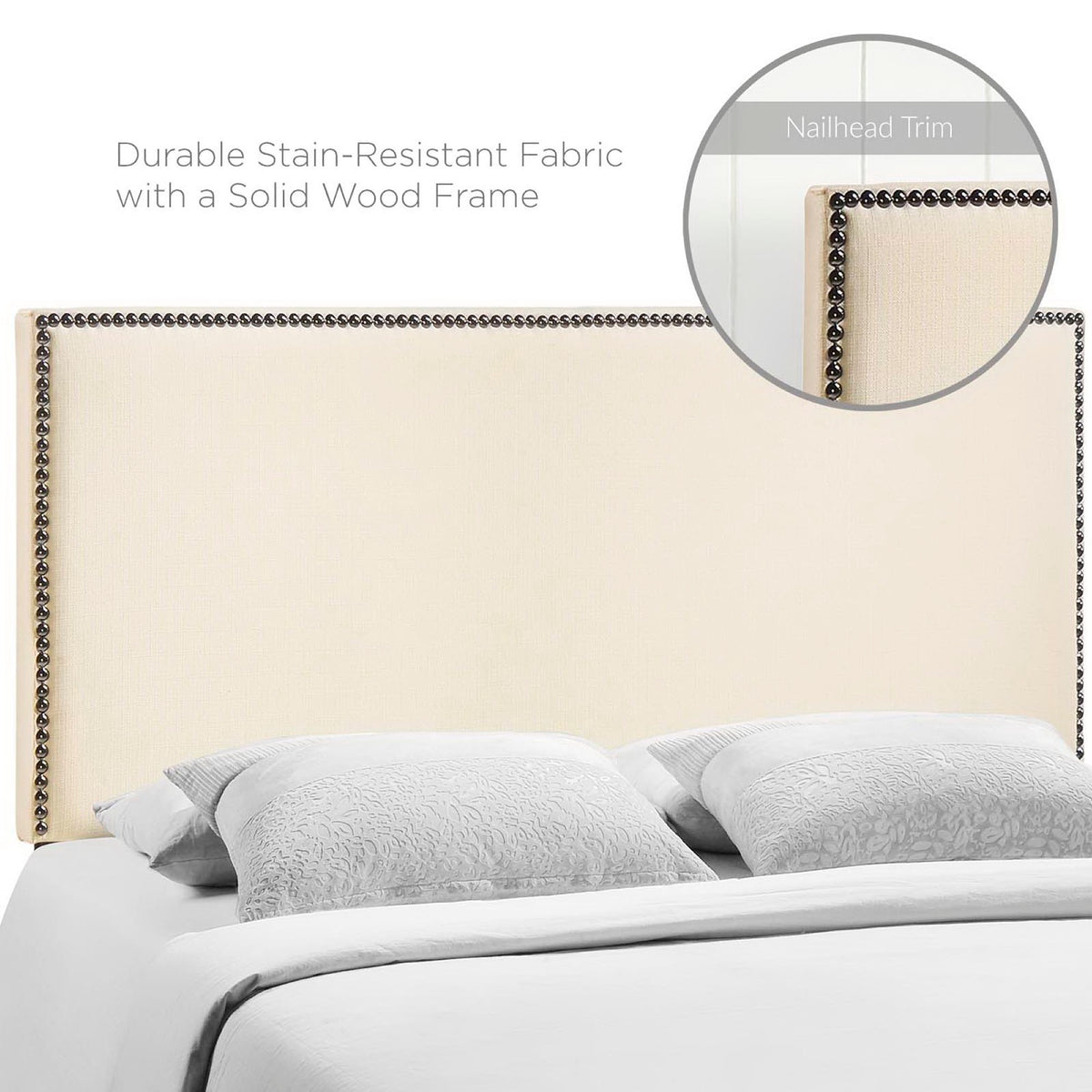 Region Nailhead Upholstered Queen Headboard - Ivory