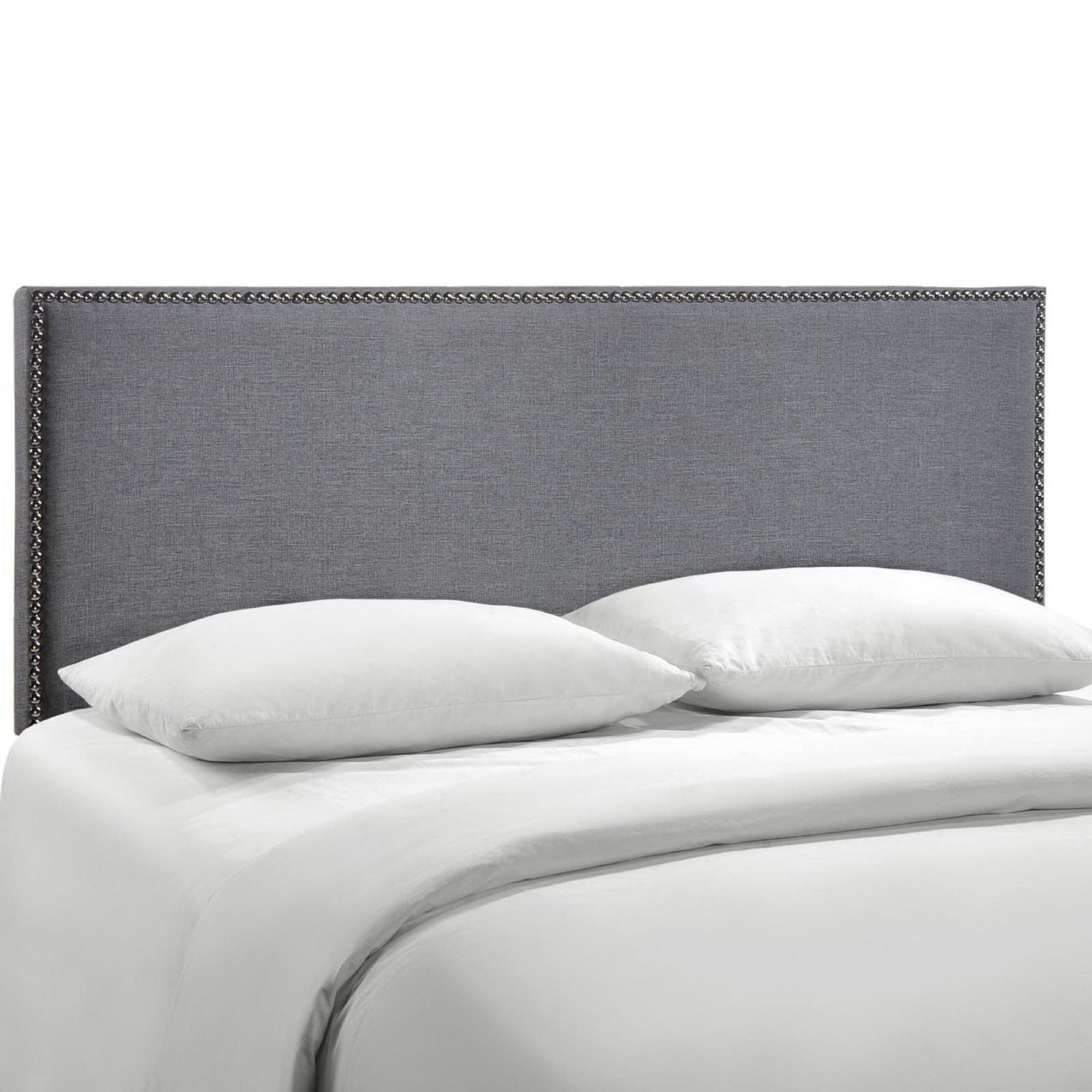 Region Nailhead Upholstered Queen Headboard - Smoke