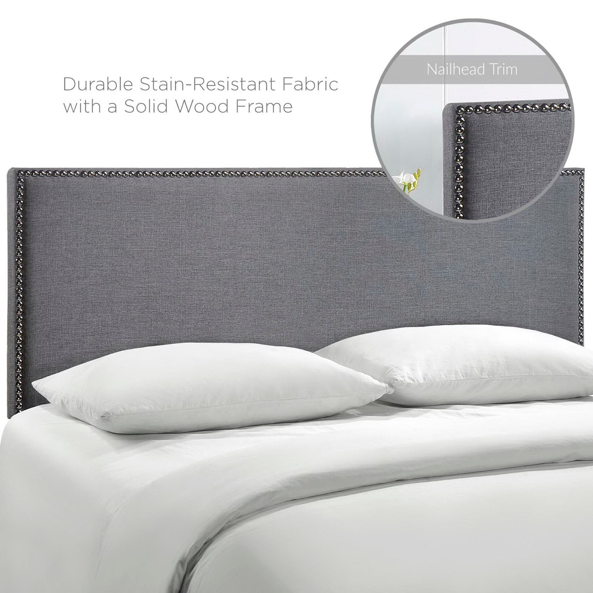 Region Nailhead Upholstered Queen Headboard - Smoke