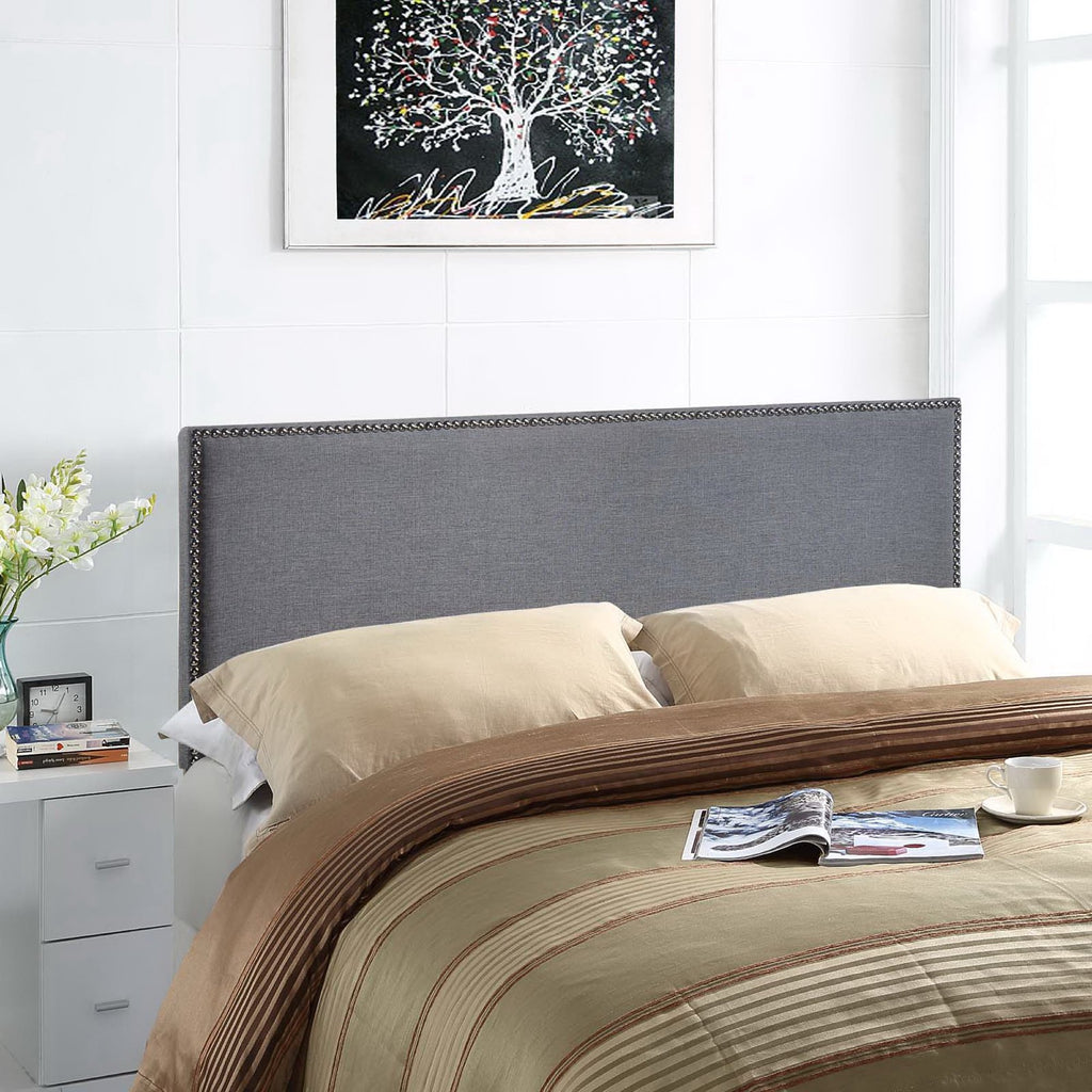 Region Nailhead Upholstered Queen Headboard - Smoke