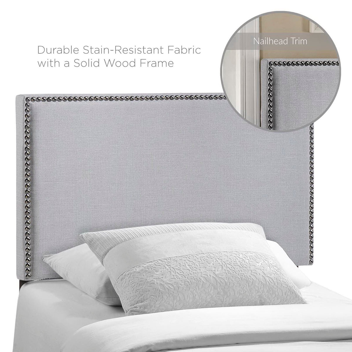 Region Nailhead Upholstered Twin Headboard - Sky Gray