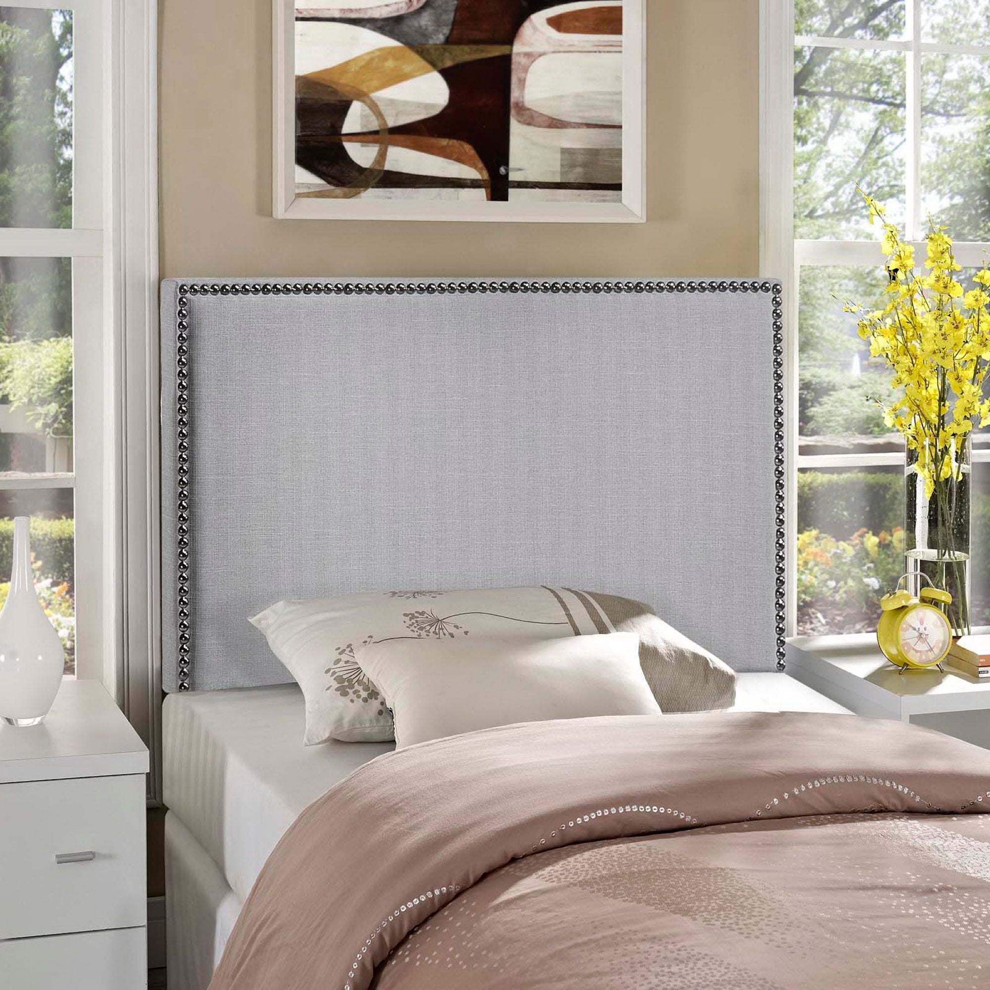 Region Nailhead Upholstered Twin Headboard - Sky Gray