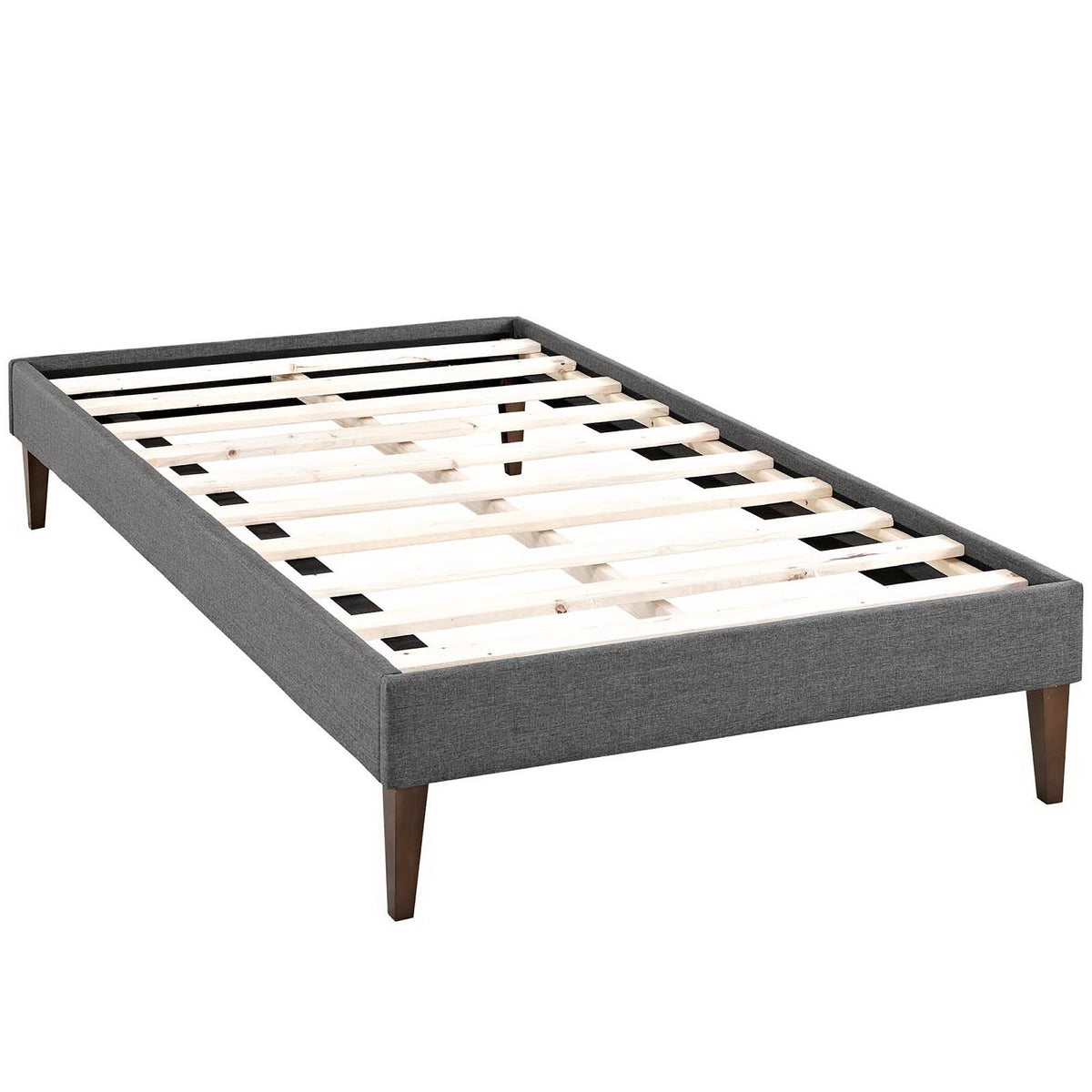 Sharon Fabric Twin Bed Frame with Squared Tapered Legs - Gray