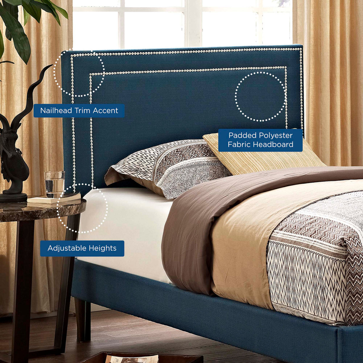 Jessamine Upholstered Fabric Twin Headboard - Azure