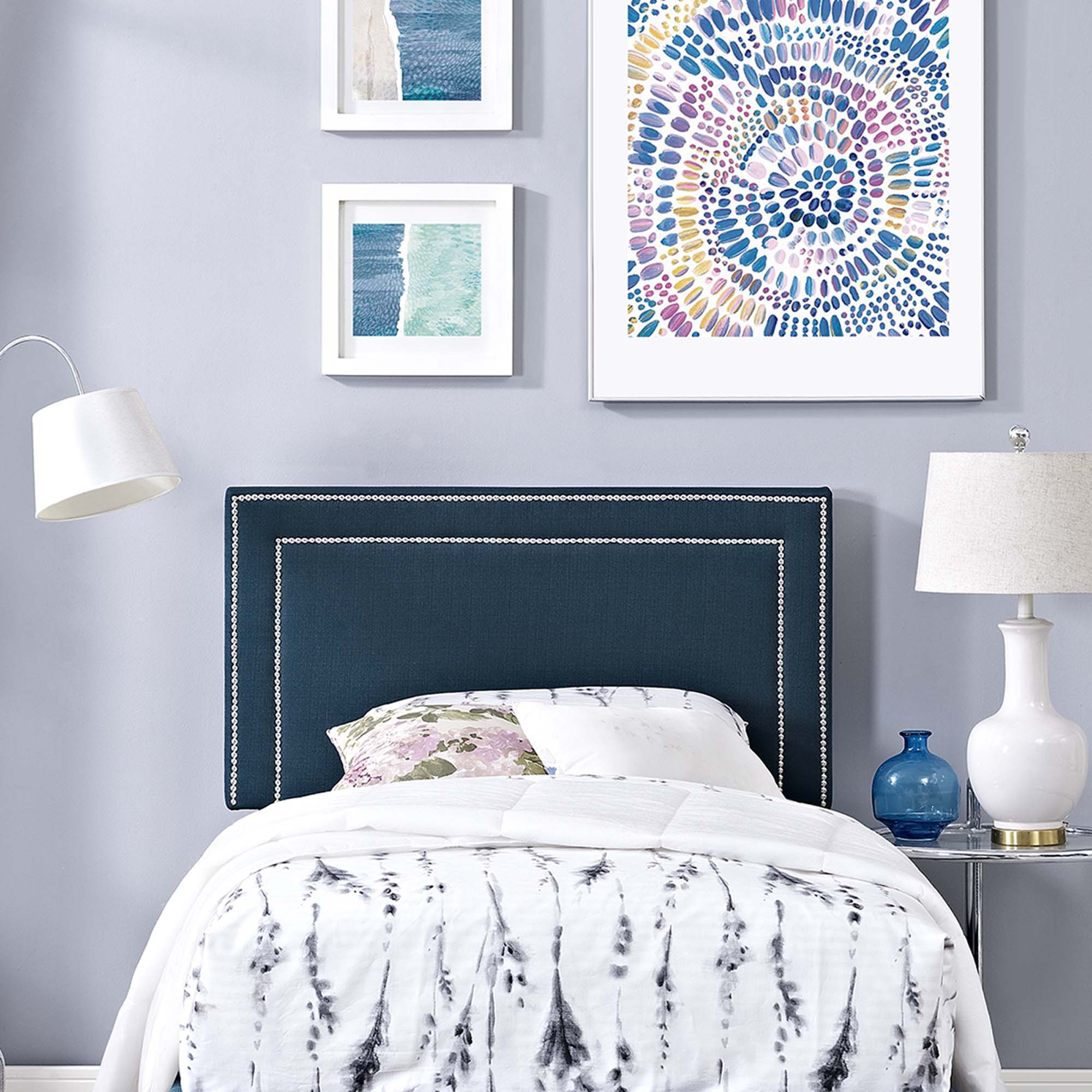 Jessamine Upholstered Fabric Twin Headboard - Azure