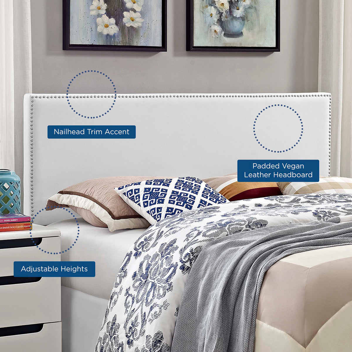Phoebe Upholstered Vinyl Full Headboard - White