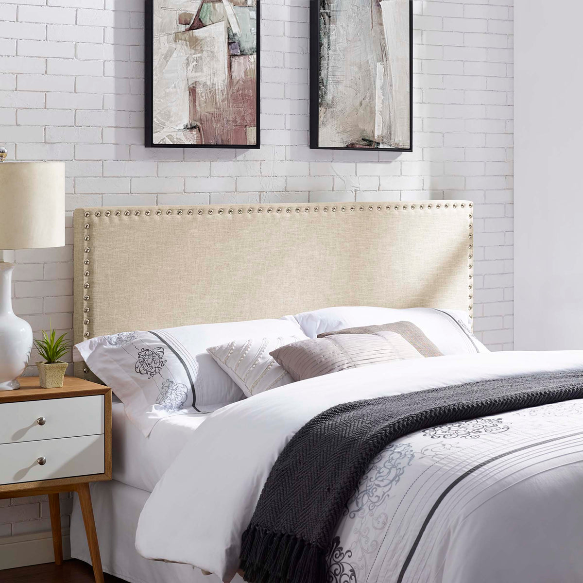 Phoebe Upholstered Fabric Queen Headboard - Beige