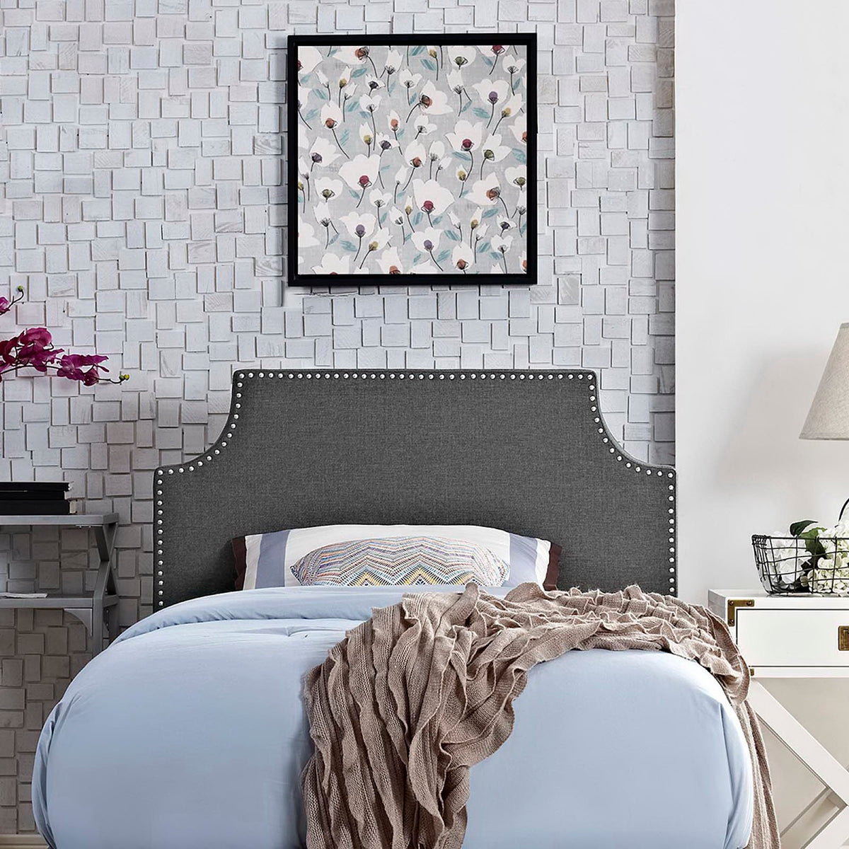 Laura Upholstered Fabric Twin Headboard - Gray
