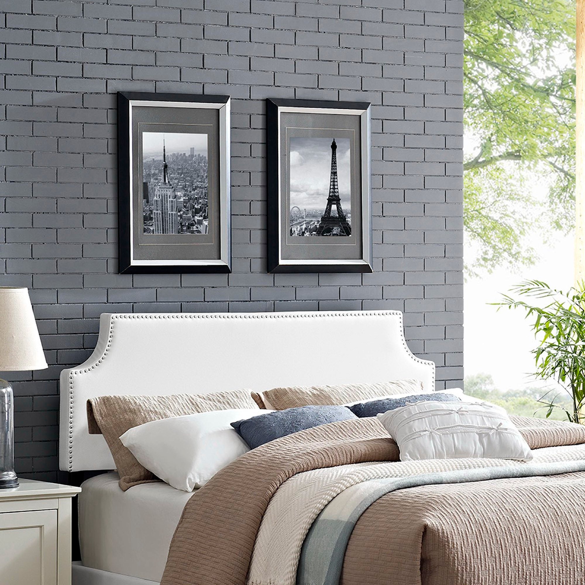 Laura Upholstered Vinyl Full Headboard - White