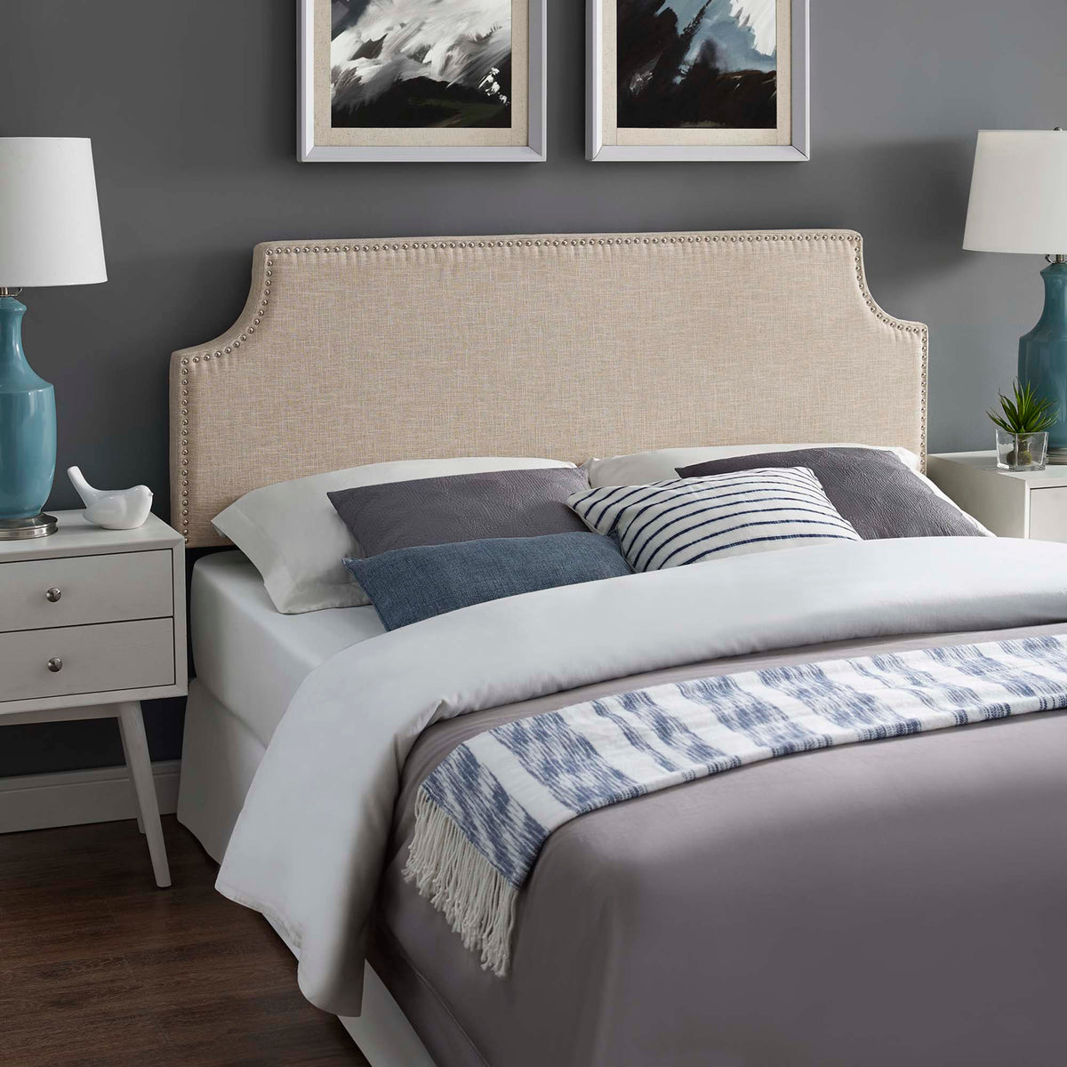 Laura Upholstered Fabric Queen Headboard - Beige