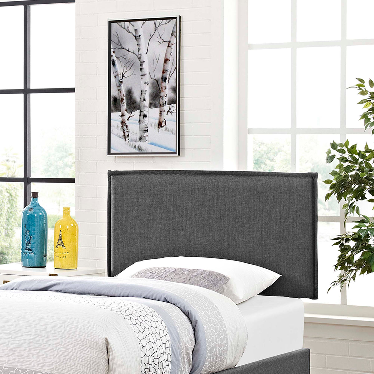 Camille Upholstered Fabric Twin Headboard - Gray