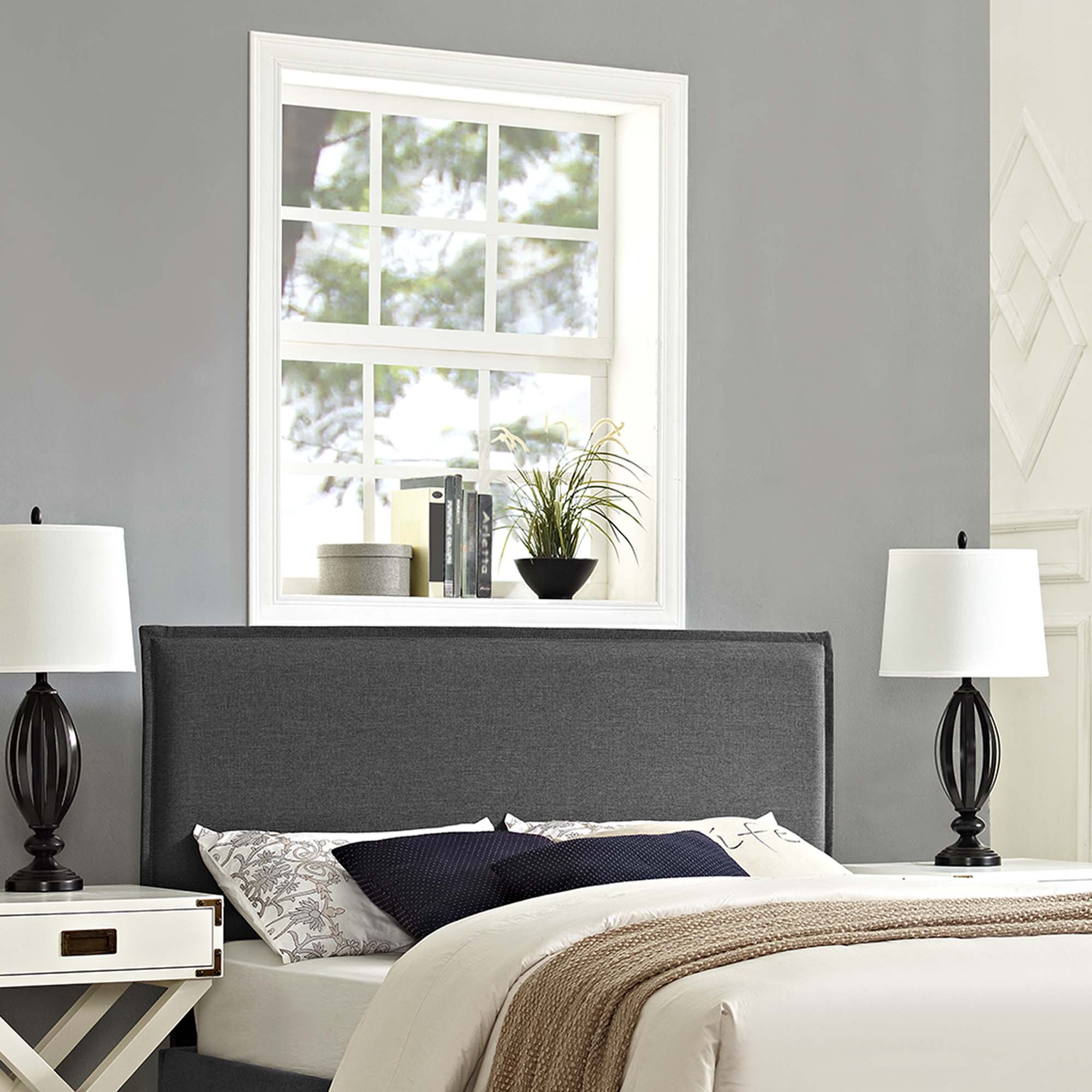 Camille Upholstered Fabric Queen Headboard - Gray
