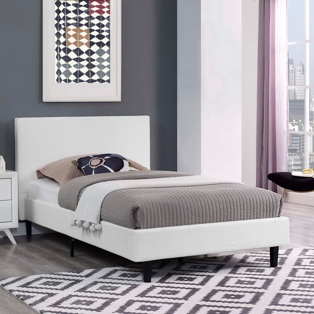 Anya Fabric Twin Bed - White