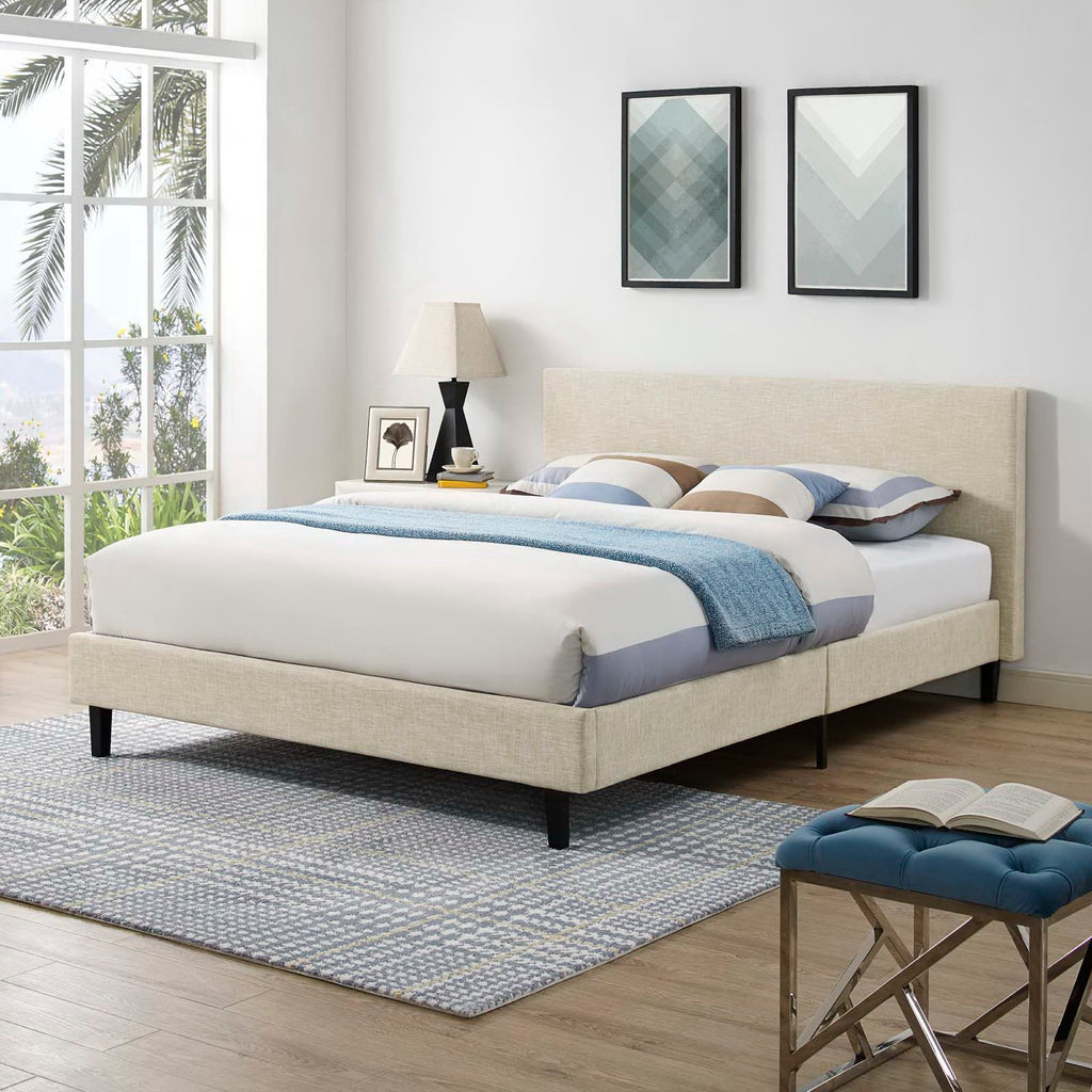 Anya Fabric Queen Bed - Beige
