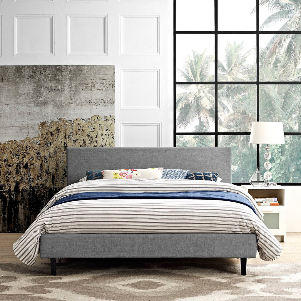 Anya Fabric Queen Bed - Light Gray