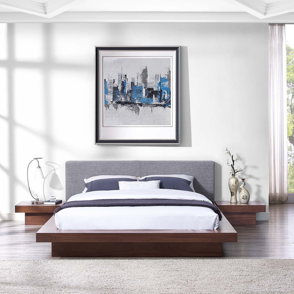 Freja 3 Piece Fabric Queen Bedroom Set - Walnut Gray
