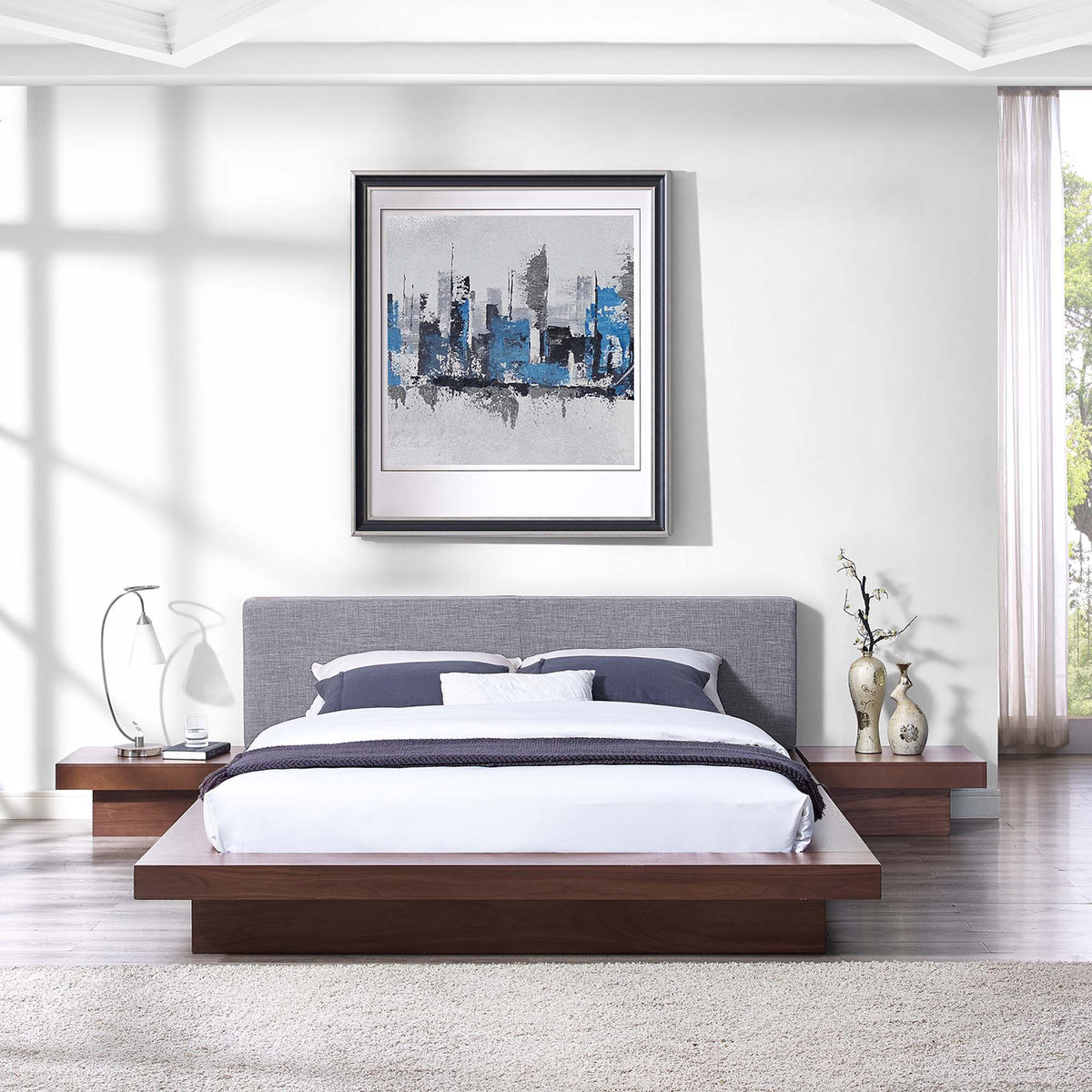 Freja 3 Piece Fabric Queen Bedroom Set - Walnut Gray
