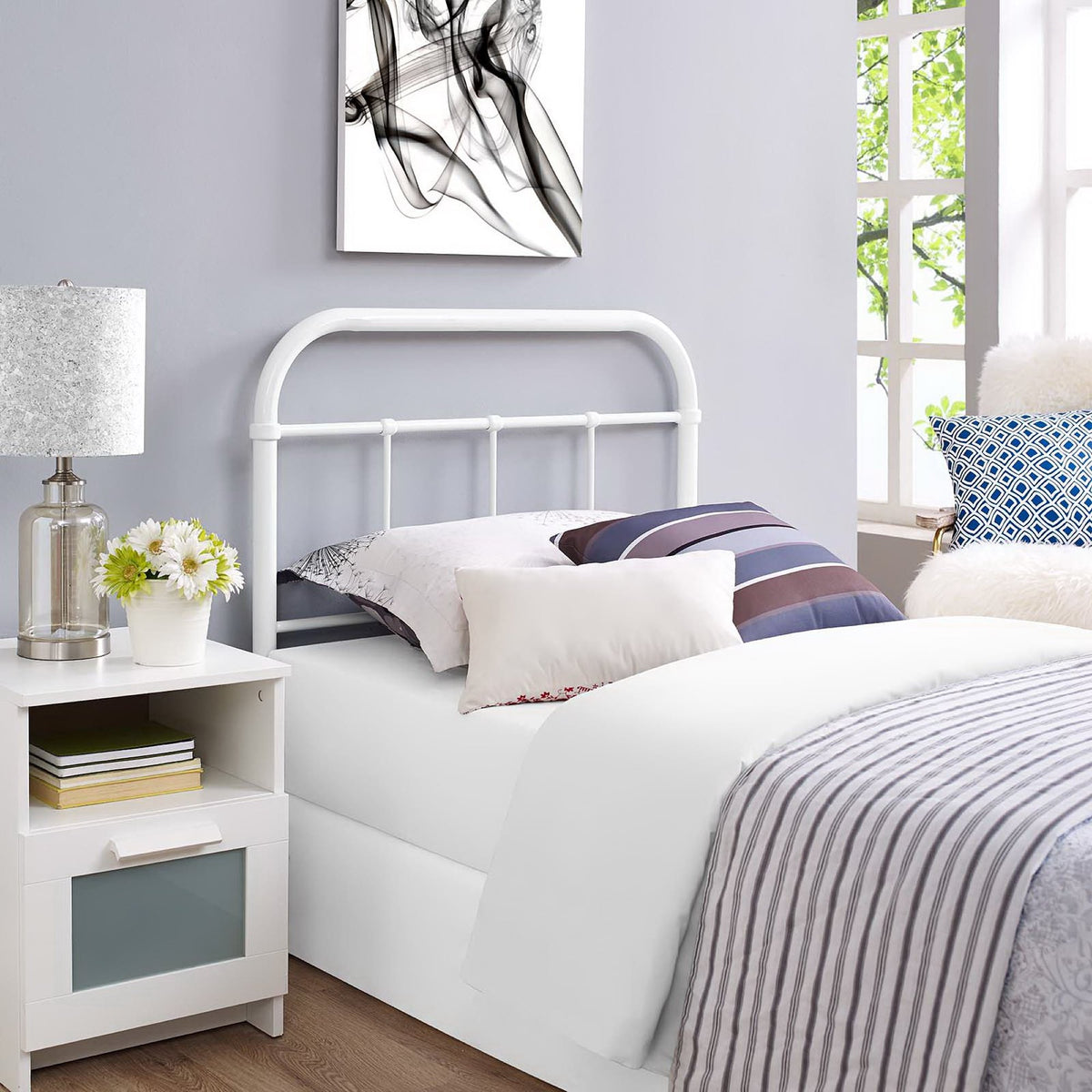 Serena Twin Steel Headboard - White