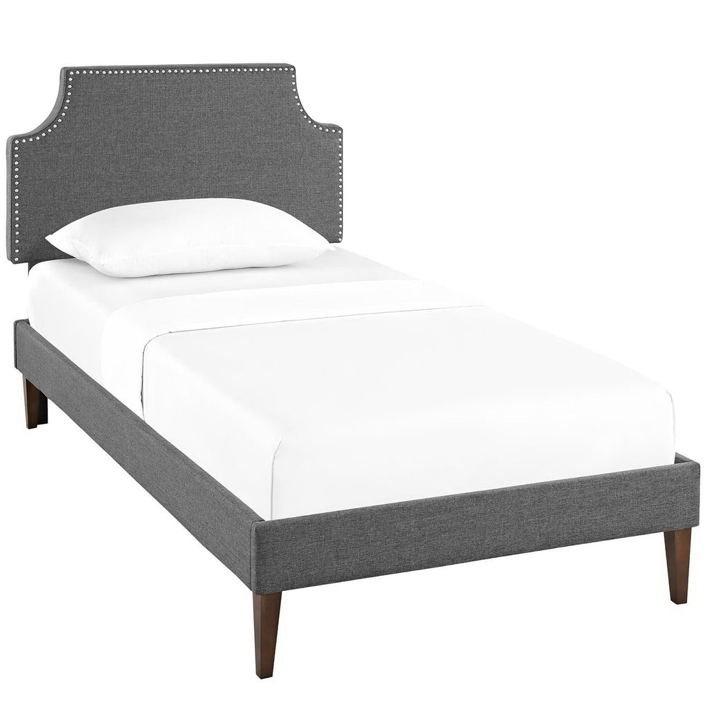 Laura Fabric Twin Platform Bed with Squared Tapered Legs - Gray