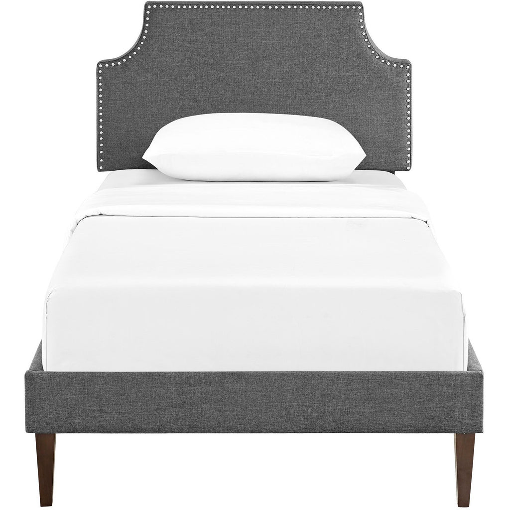 Laura Fabric Twin Platform Bed with Squared Tapered Legs - Gray