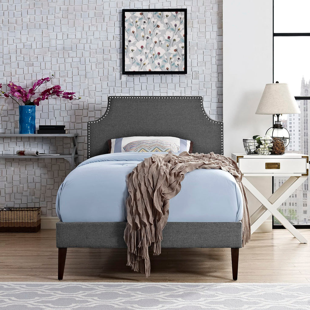 Laura Fabric Twin Platform Bed with Squared Tapered Legs - Gray