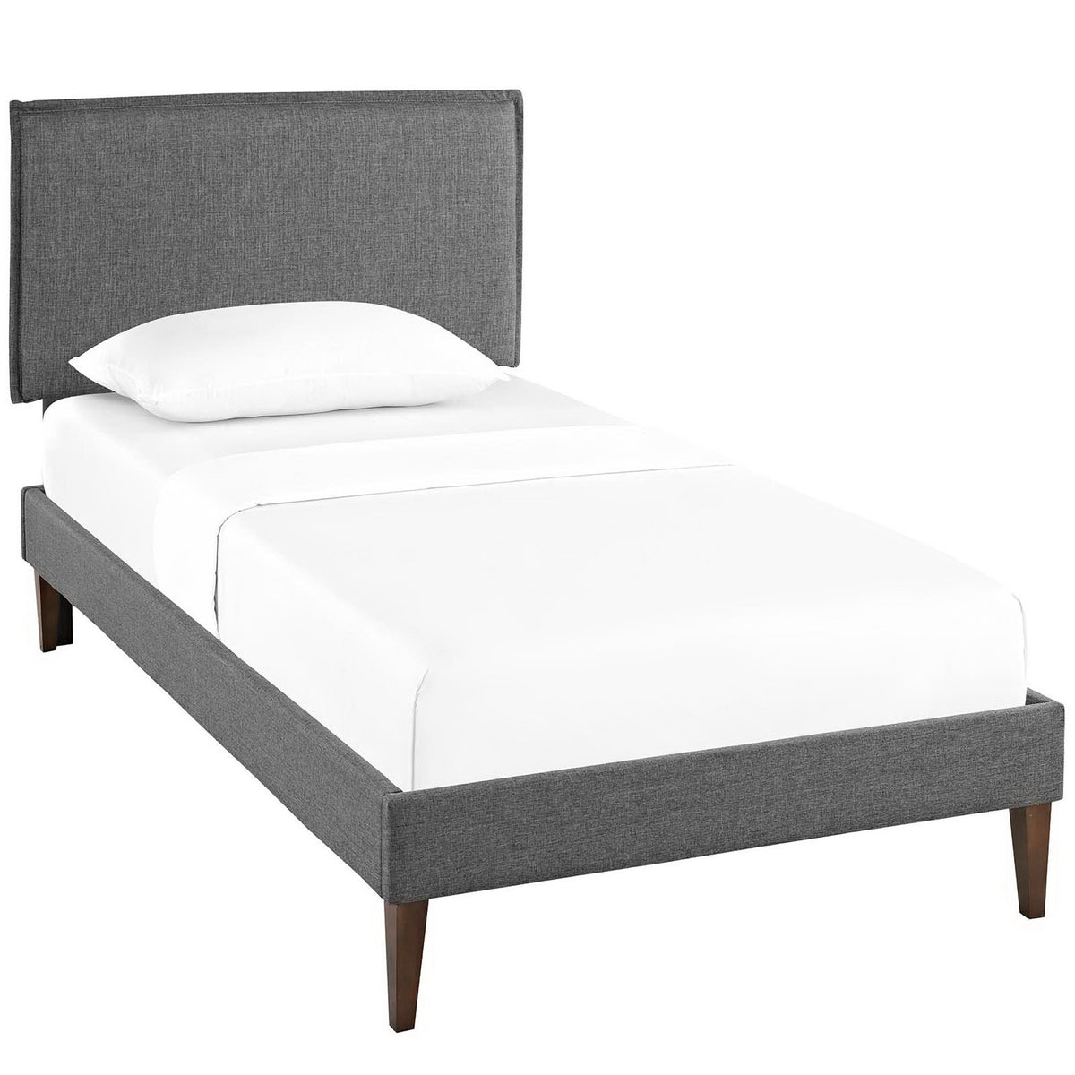 Camille Fabric Twin Platform Bed with Squared Tapered Legs - Gray