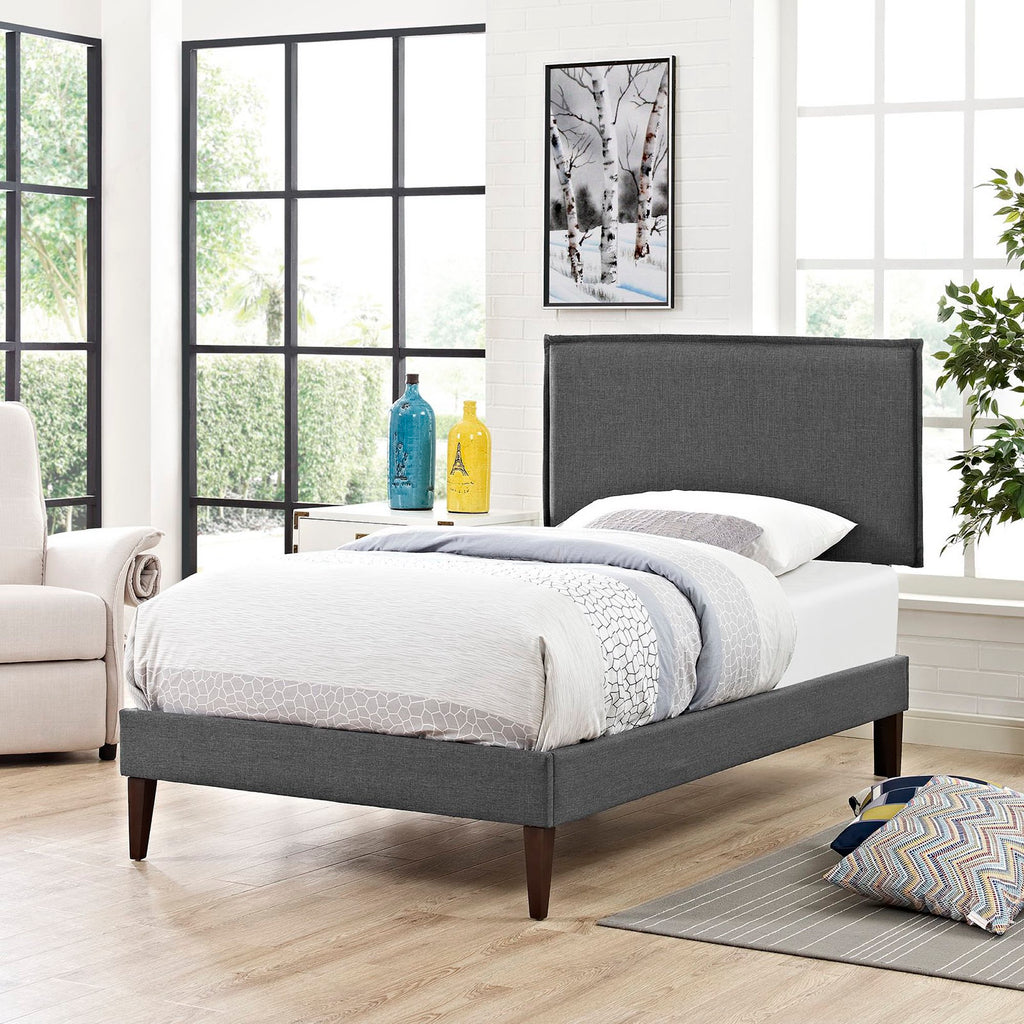 Camille Fabric Twin Platform Bed with Squared Tapered Legs - Gray