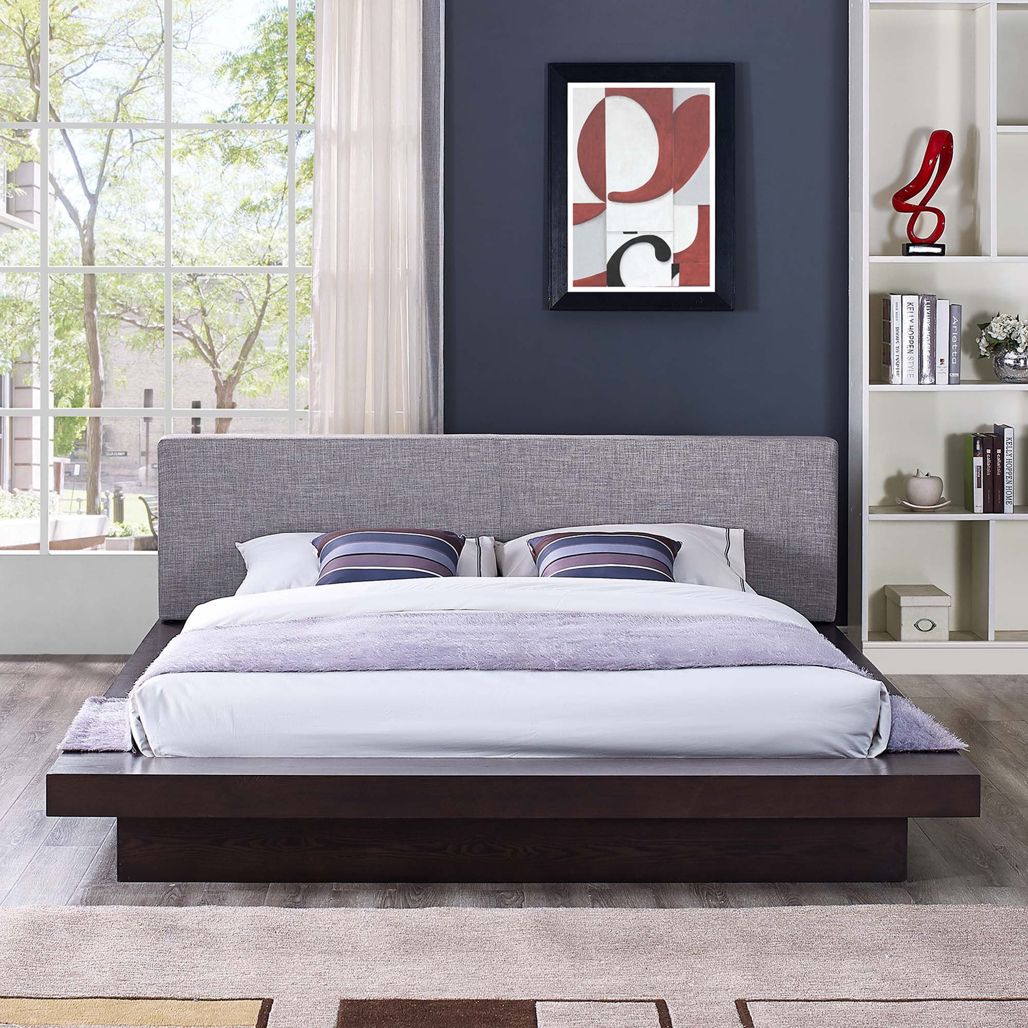 Freja Fabric Queen Platform Bed - Cappuccino Gray