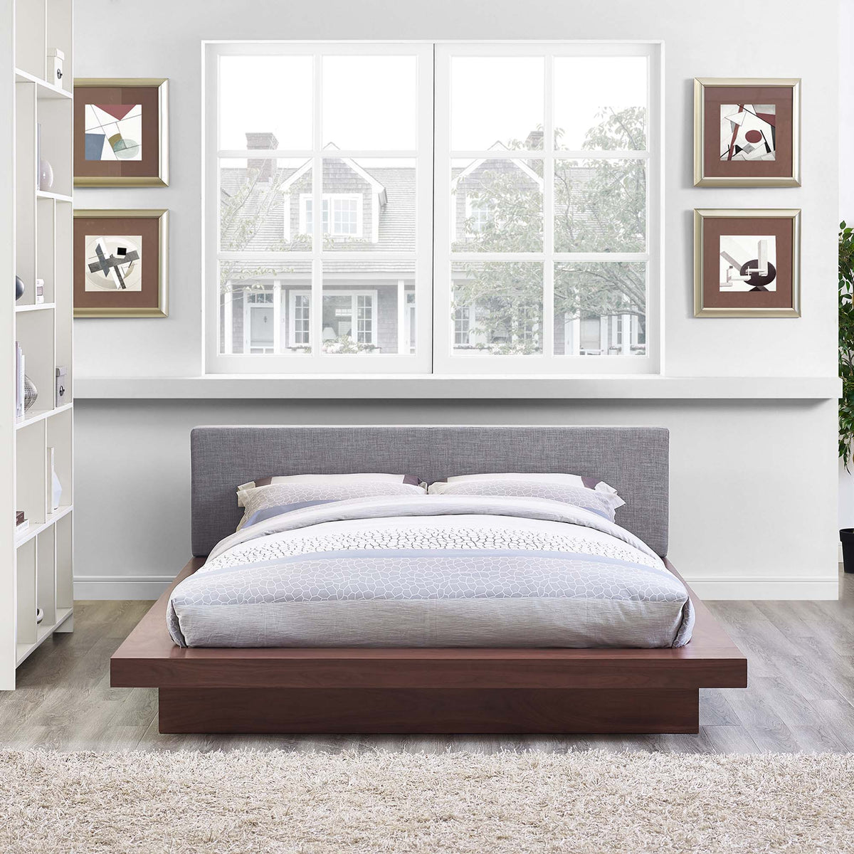 Freja Fabric Queen Platform Bed - Walnut Gray