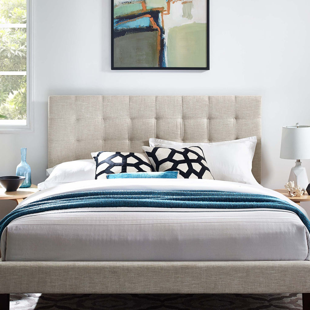 Paisley Tufted Upholstered Linen Fabric King and California King Headboard - Beige