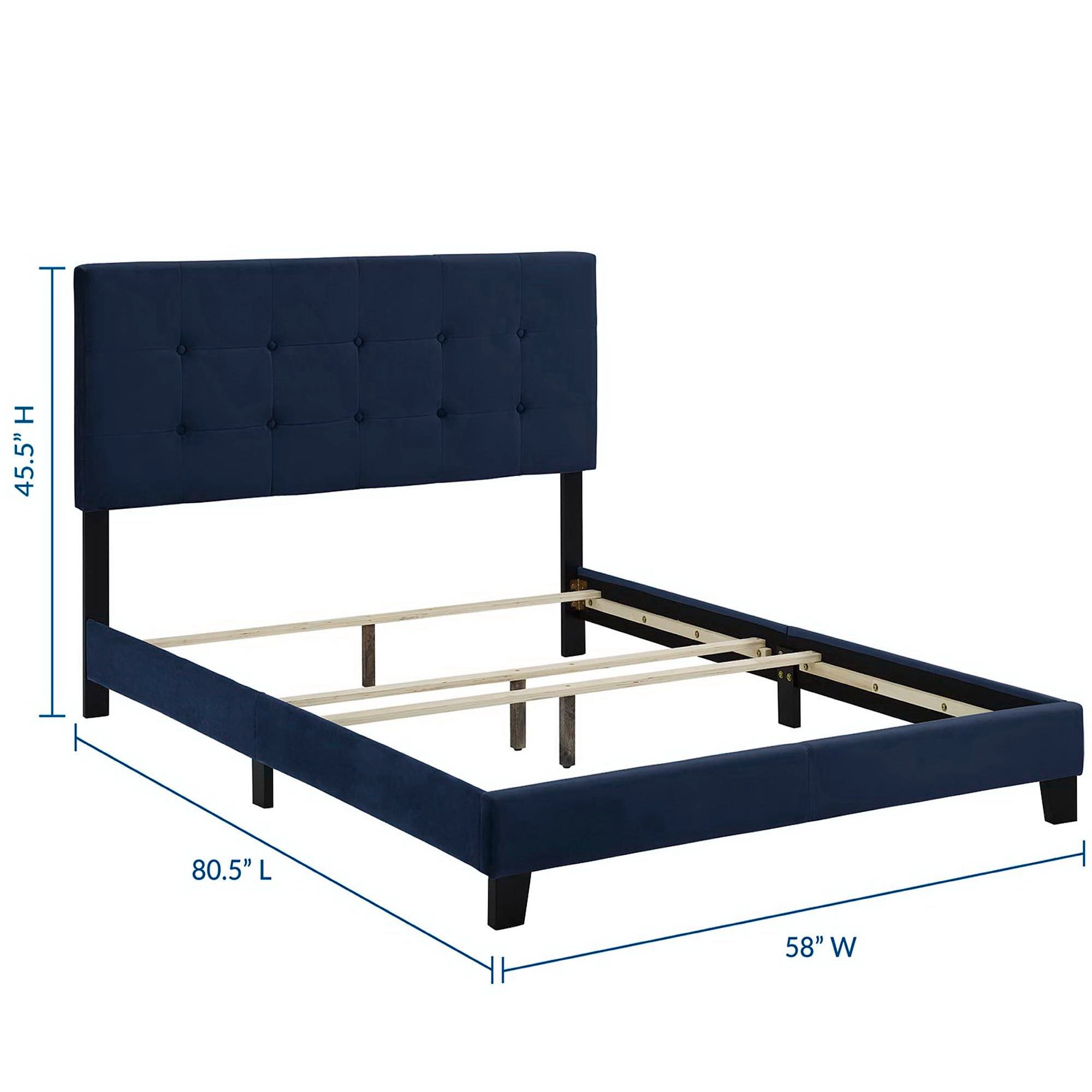 Amira Performance Velvet Full Bed - Midnight Blue