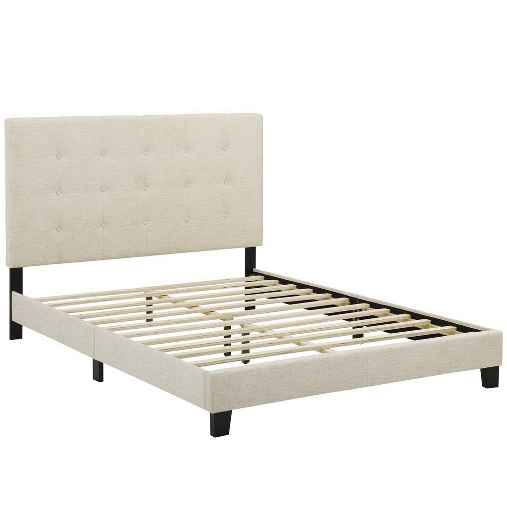 Melanie Tufted Button Upholstered Fabric Full Platform Bed - Beige