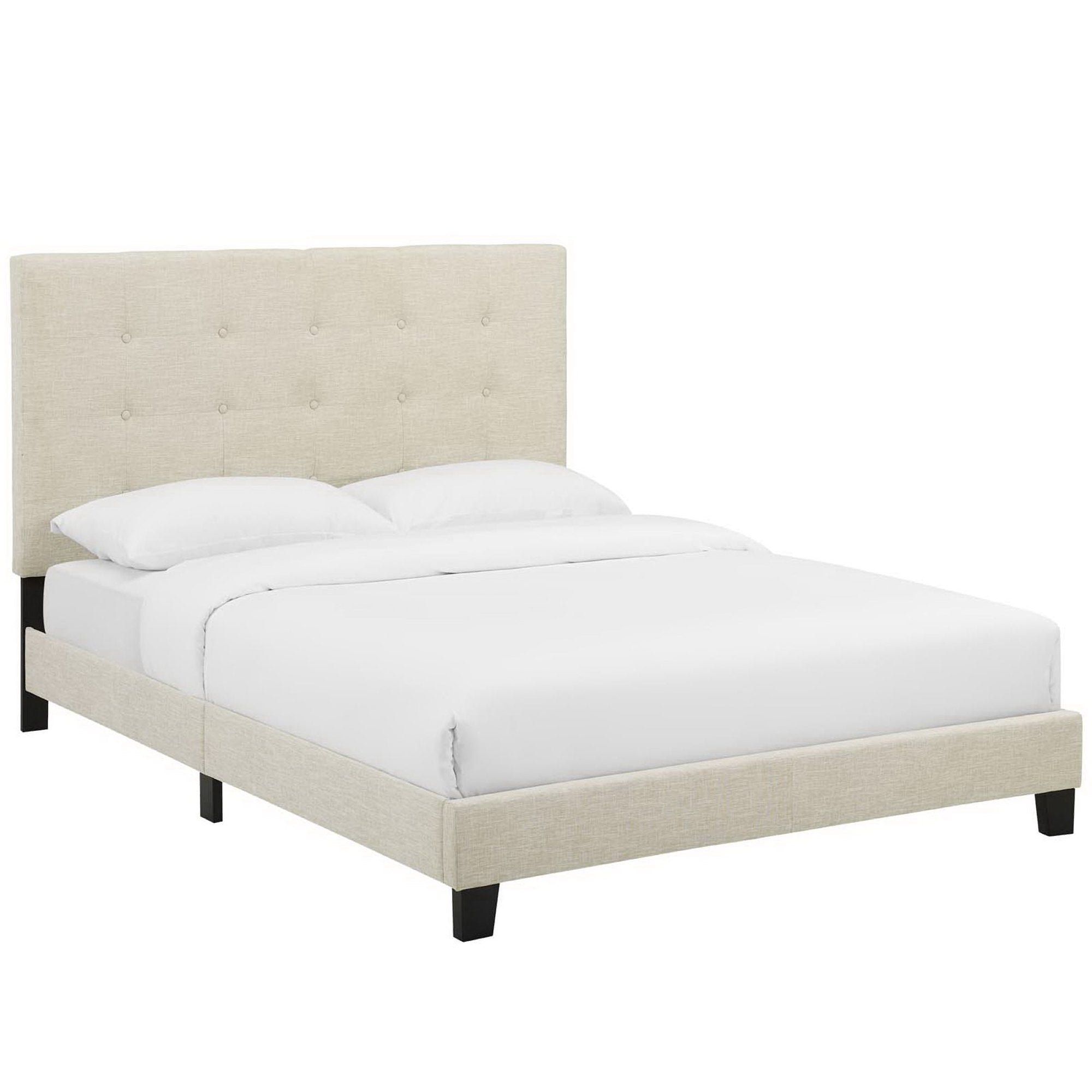 Melanie Tufted Button Upholstered Fabric Queen Platform Bed - Beige