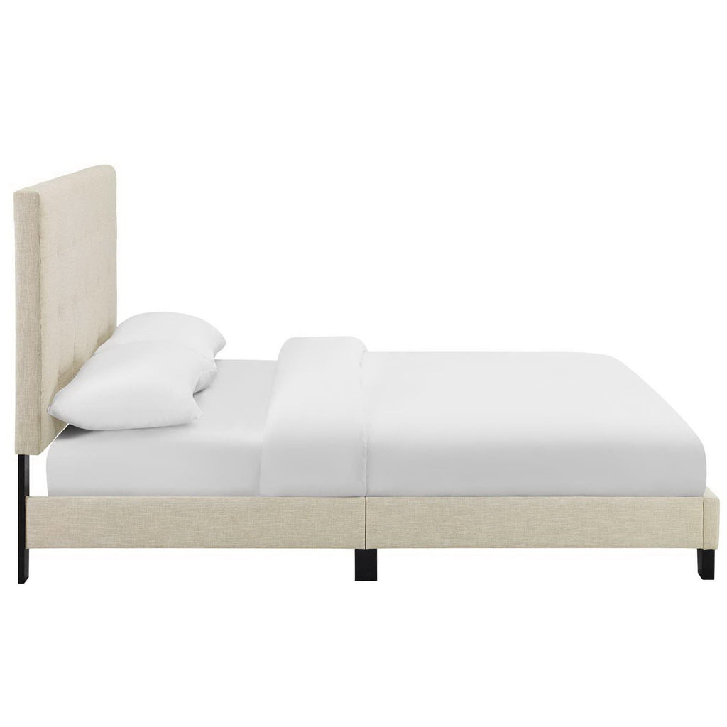 Melanie Tufted Button Upholstered Fabric Queen Platform Bed - Beige