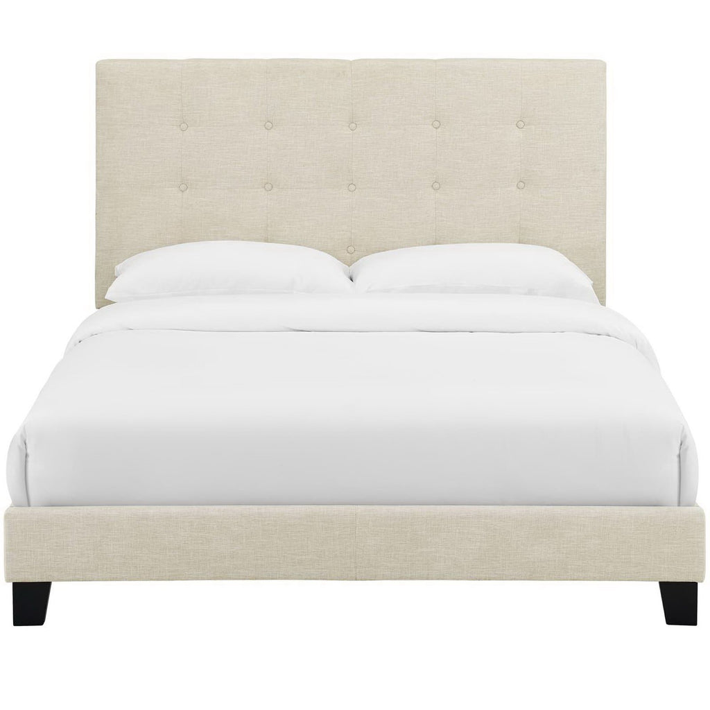 Melanie Tufted Button Upholstered Fabric Queen Platform Bed - Beige