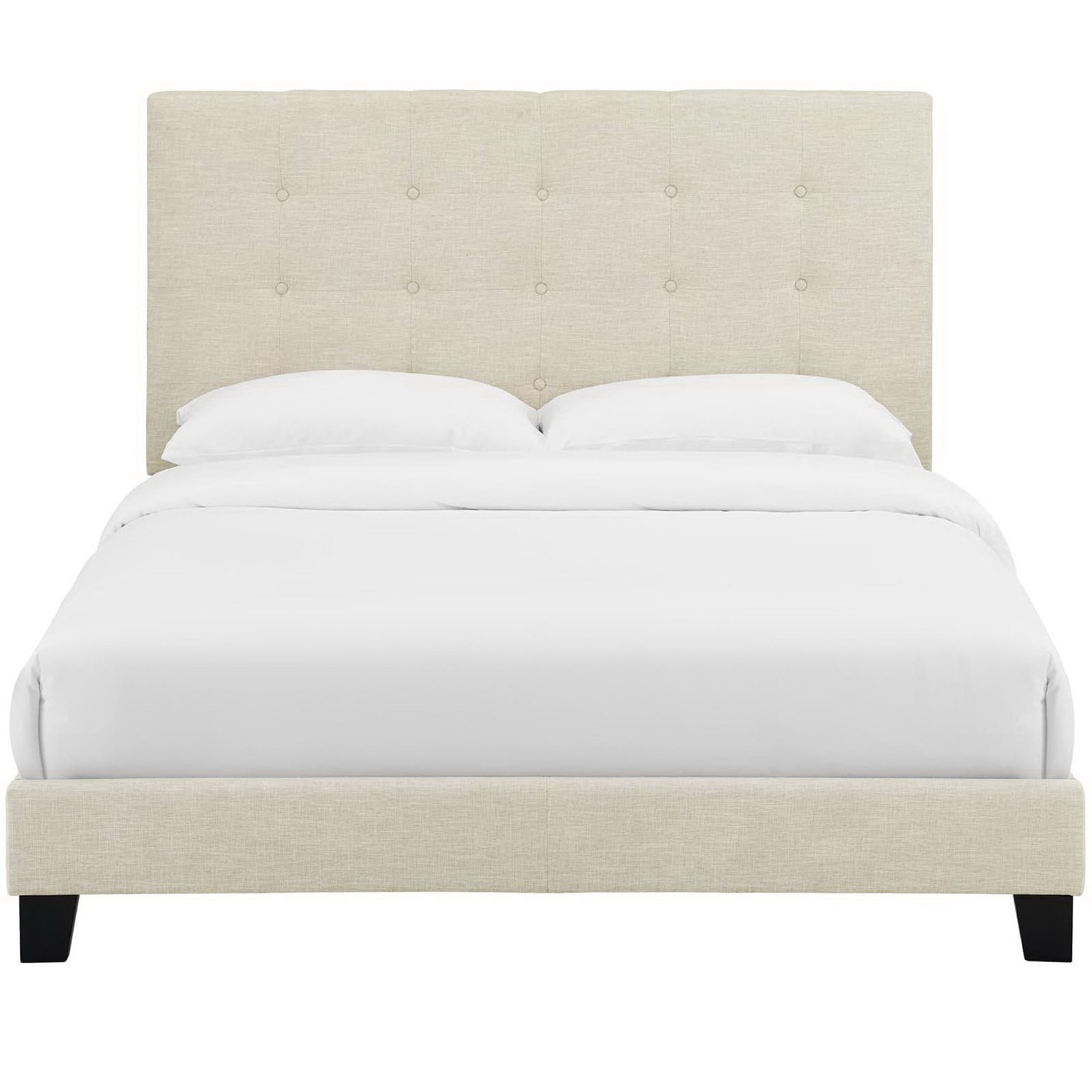 Melanie Tufted Button Upholstered Fabric Queen Platform Bed - Beige