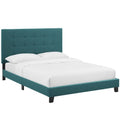 Melanie Tufted Button Upholstered Fabric Queen Platform Bed - Teal