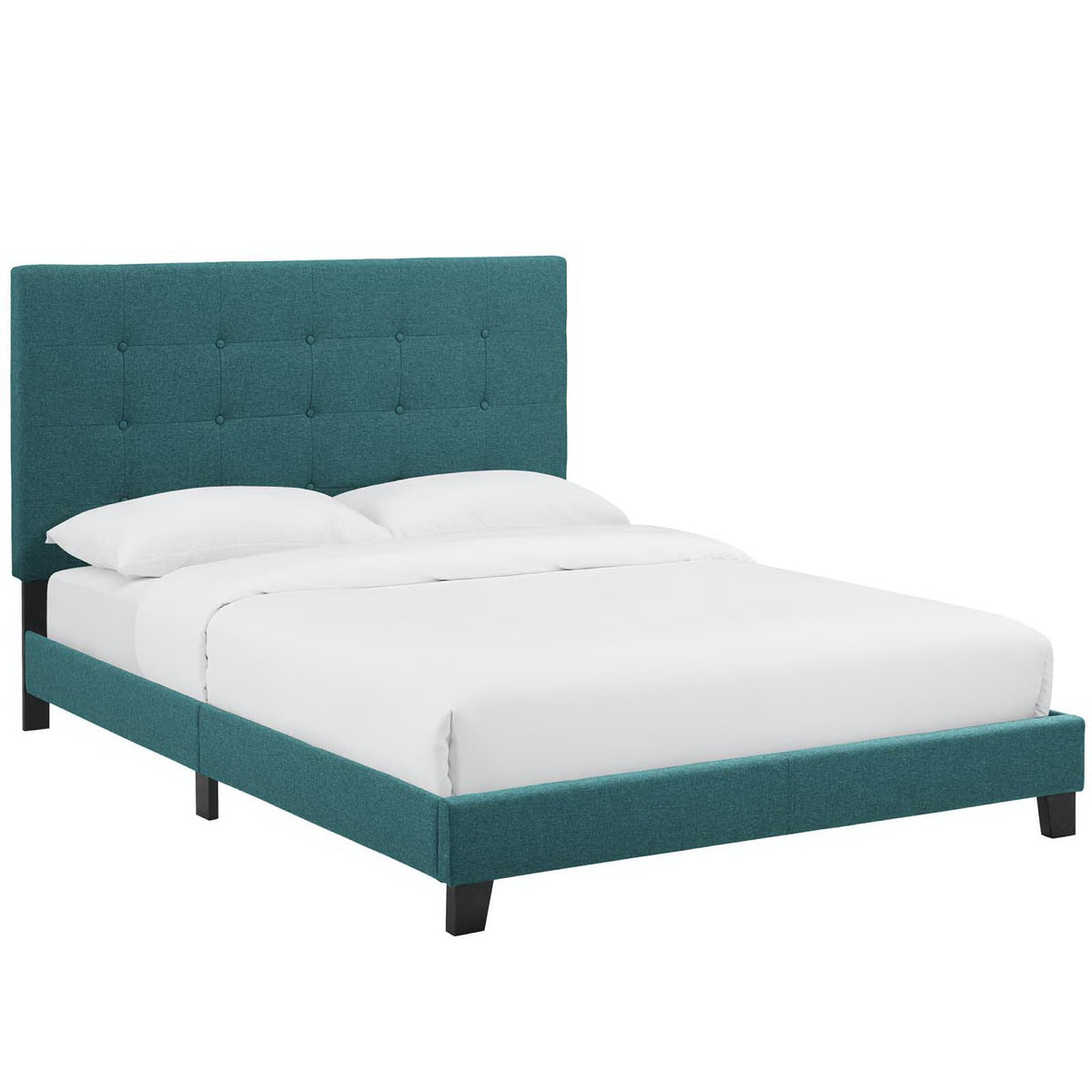 Melanie Tufted Button Upholstered Fabric Queen Platform Bed - Teal
