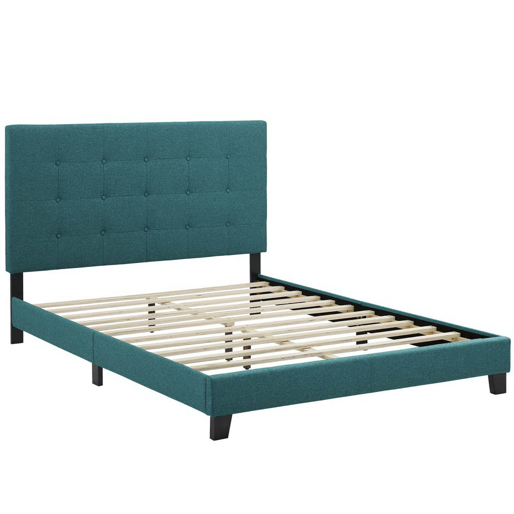 Melanie Tufted Button Upholstered Fabric Queen Platform Bed - Teal