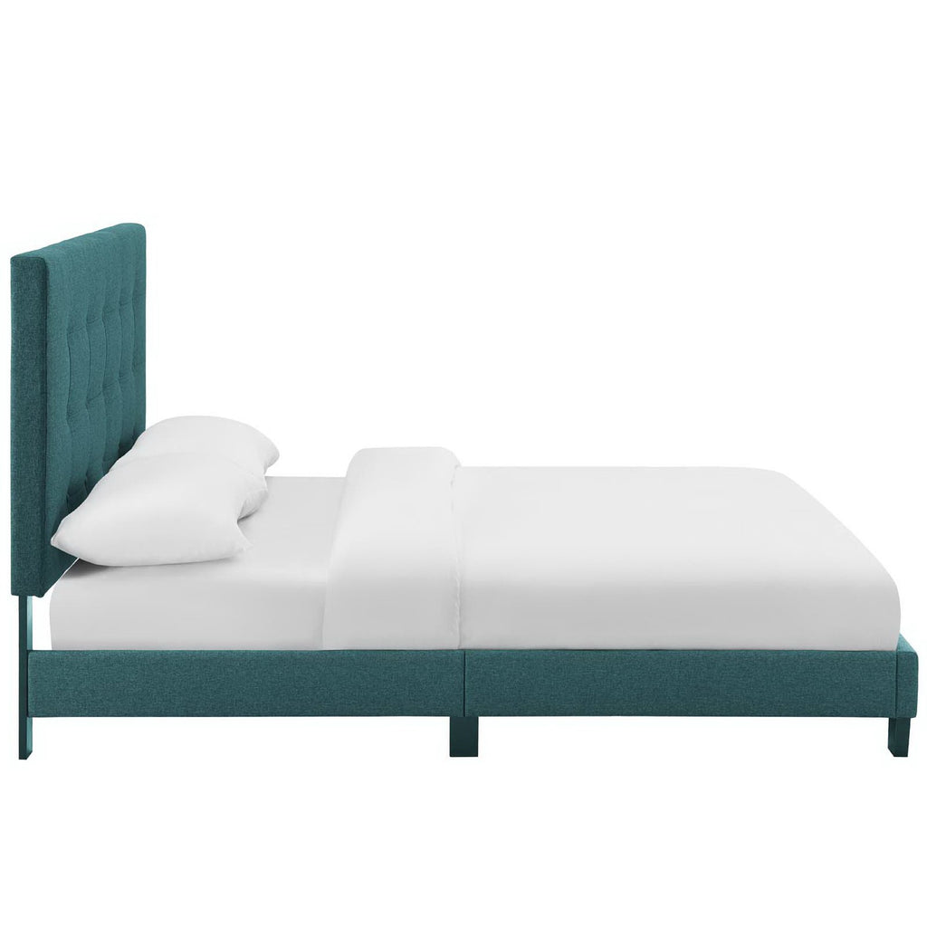 Melanie Tufted Button Upholstered Fabric Queen Platform Bed - Teal