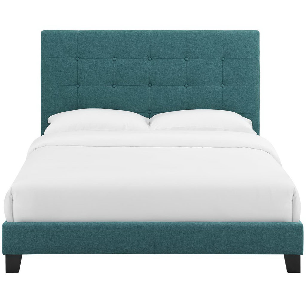 Melanie Tufted Button Upholstered Fabric Queen Platform Bed - Teal