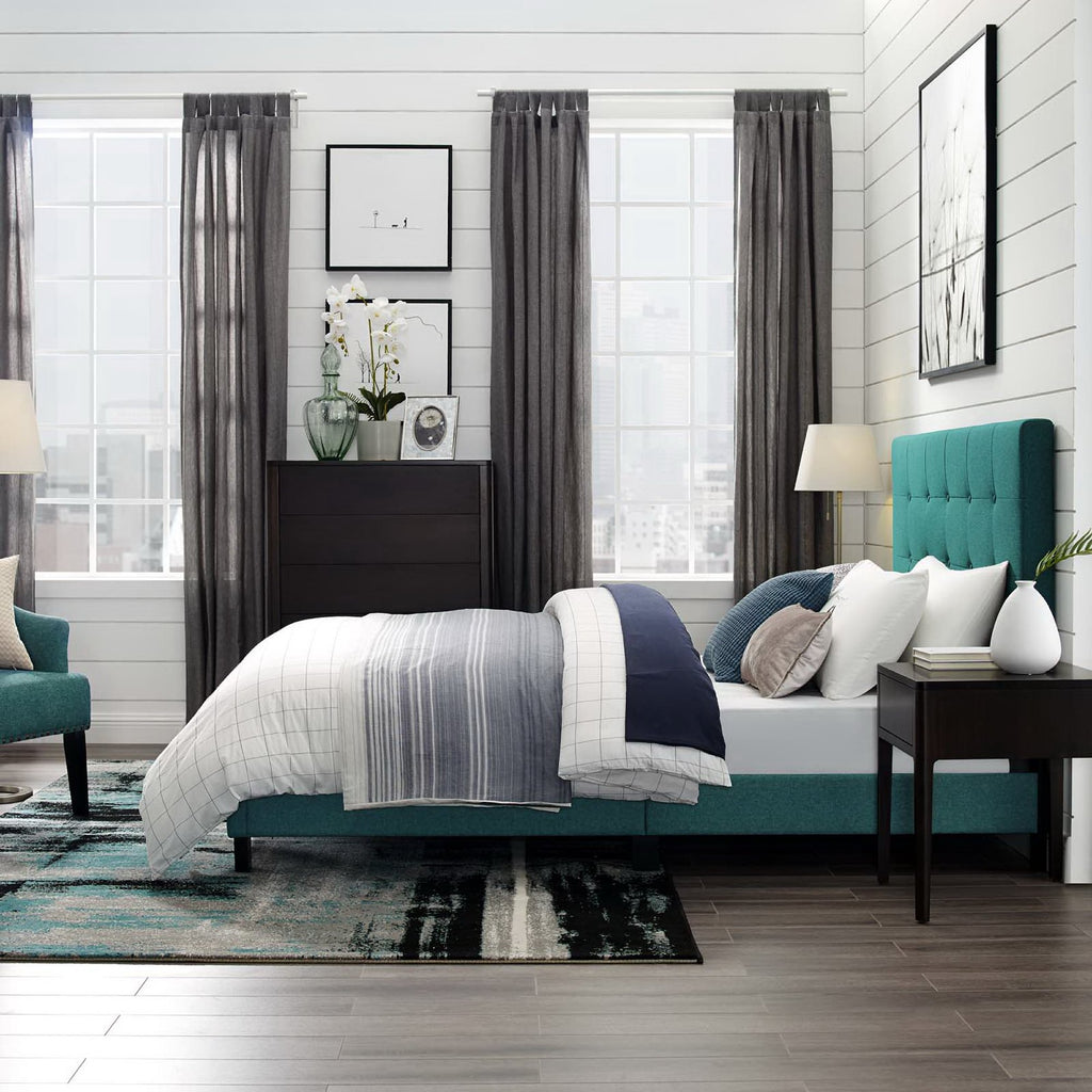 Melanie Tufted Button Upholstered Fabric Queen Platform Bed - Teal