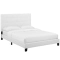 Melanie Tufted Button Upholstered Fabric Queen Platform Bed - White
