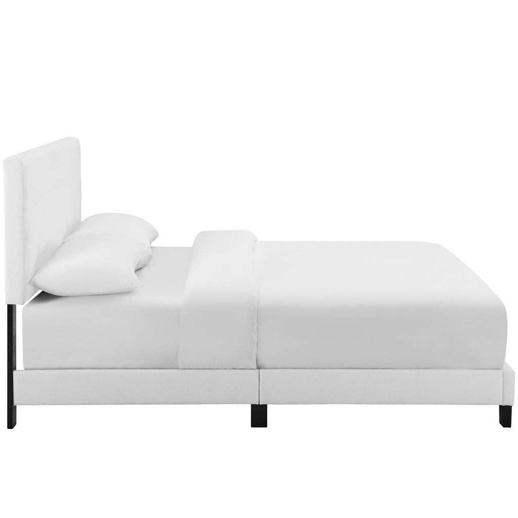 Melanie Tufted Button Upholstered Fabric Queen Platform Bed - White