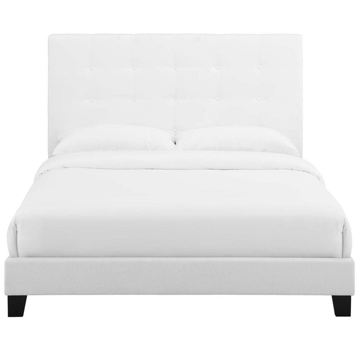 Melanie Tufted Button Upholstered Fabric Queen Platform Bed - White