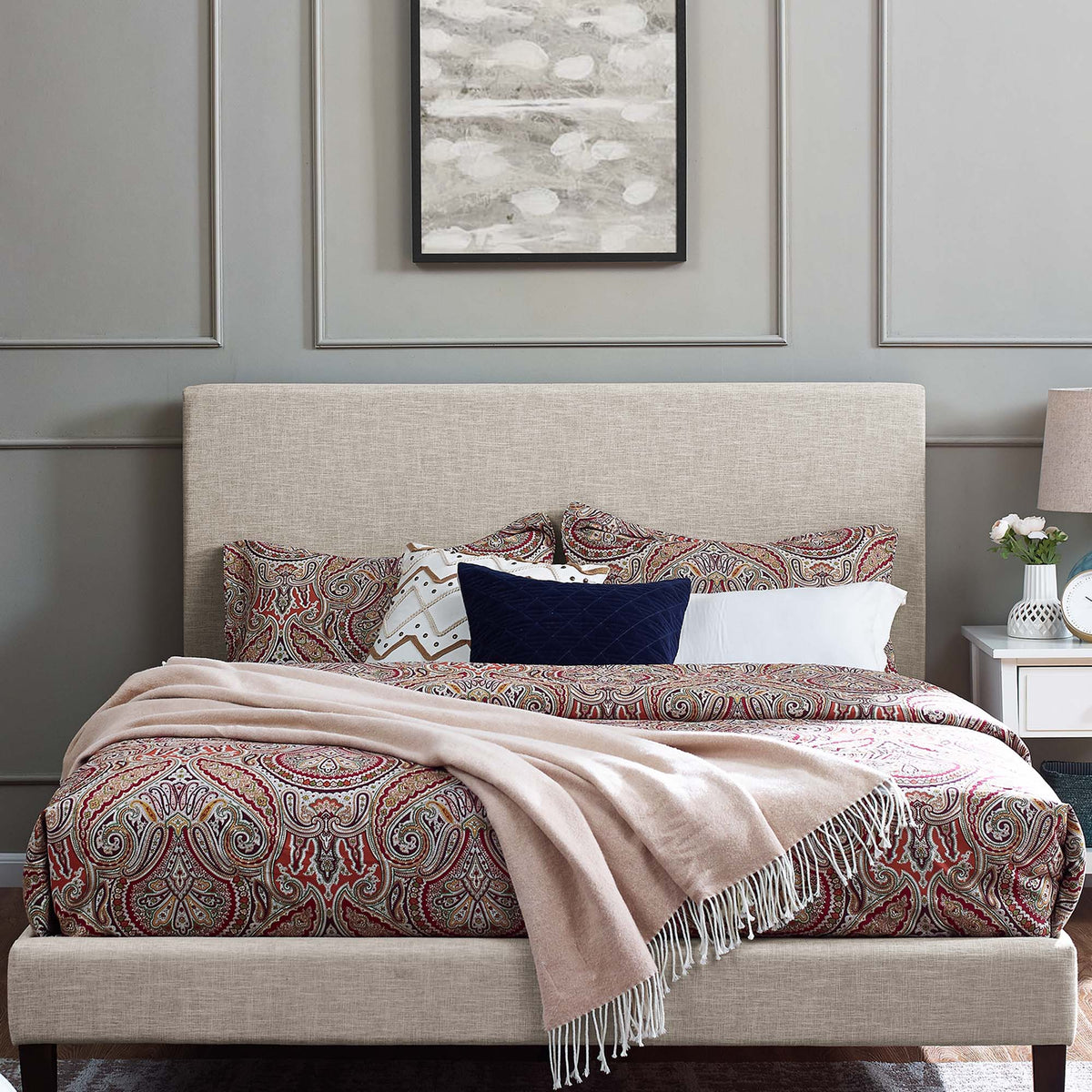 Taylor Upholstered Linen Fabric Full / Queen Headboard - Beige