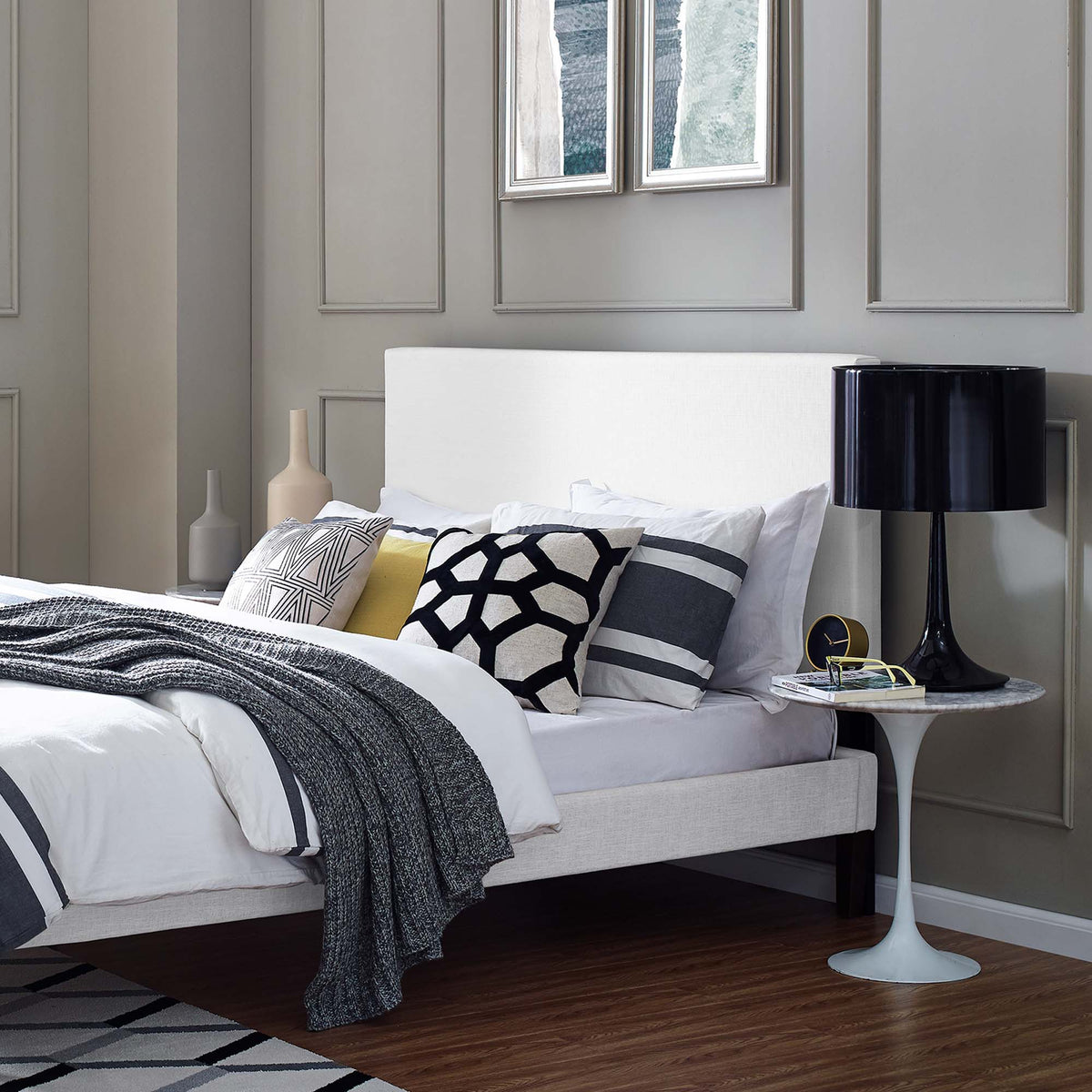 Taylor Upholstered Linen Fabric King and California King Headboard - White
