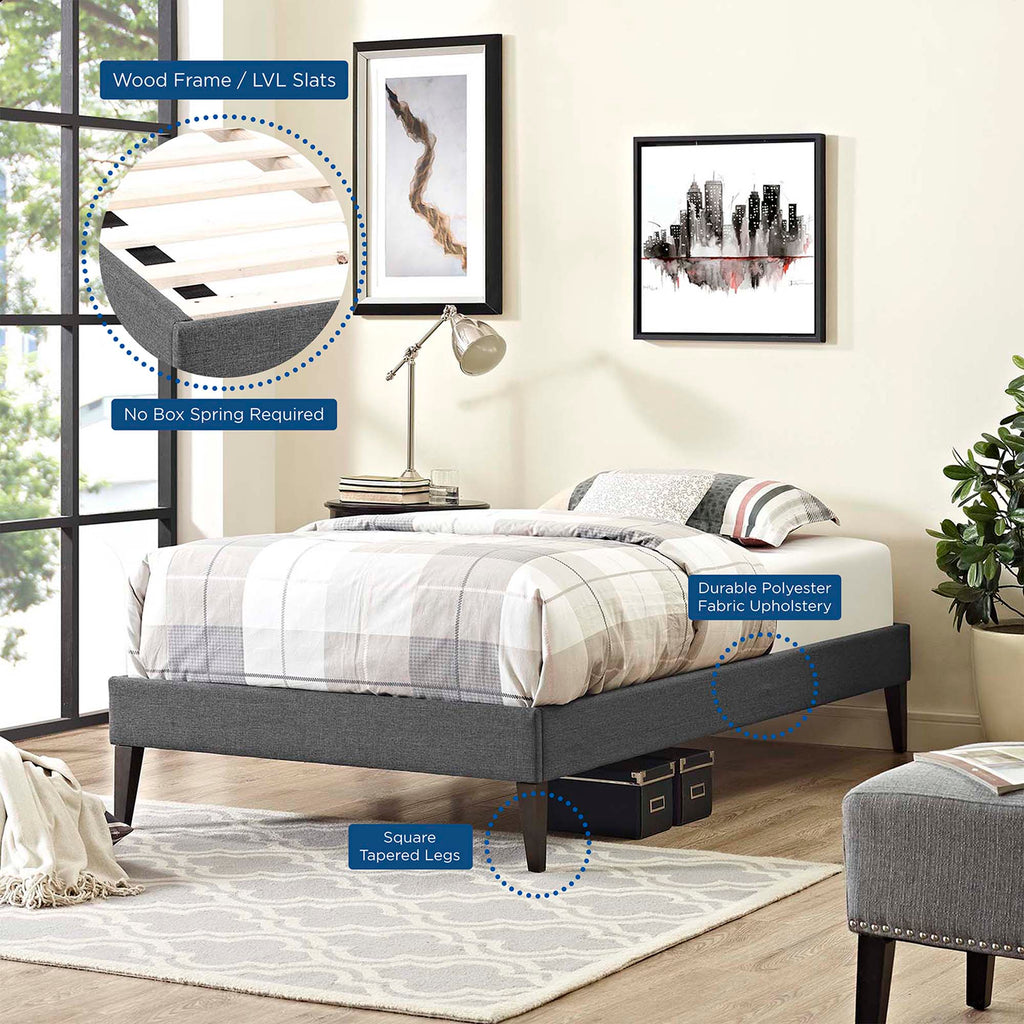 Tessie Fabric Twin Bed Frame with Squared Tapered Legs - Gray