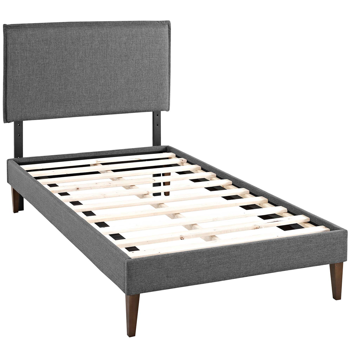 Amaris Fabric Twin Platform Bed with Squared Tapered Legs - Gray