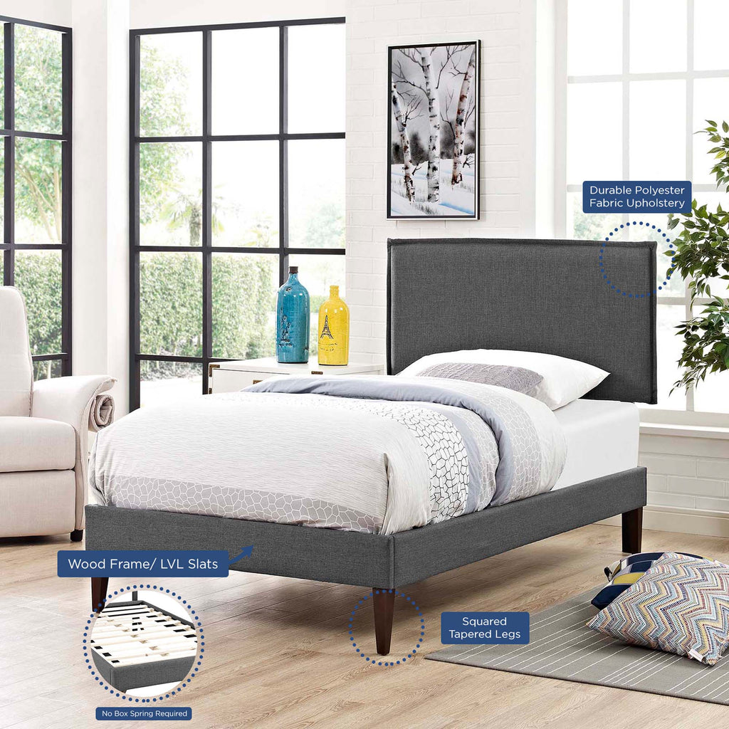 Amaris Fabric Twin Platform Bed with Squared Tapered Legs - Gray